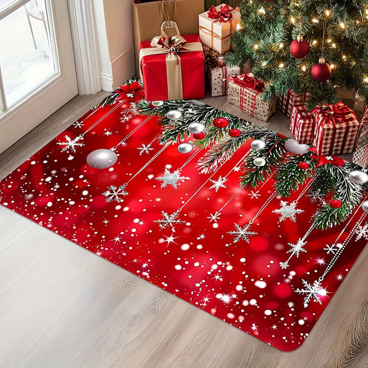 1 piece of red Christmas gift decoration print doormat, perfect for adding a fashionable touch to your camper or farmhouse decor. This non-slip, quick-drying, and lightweight washable carpet is suitable for both indoor and outdoor use. The absorbent mat