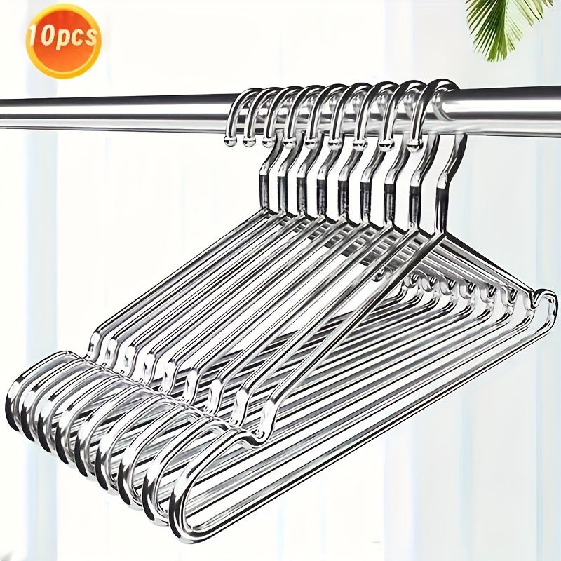 10 Stainless Steel Hangers with Shoulder Notches - Non-Slip, Durable & Space-Saving Design for Home Organization of Clothes