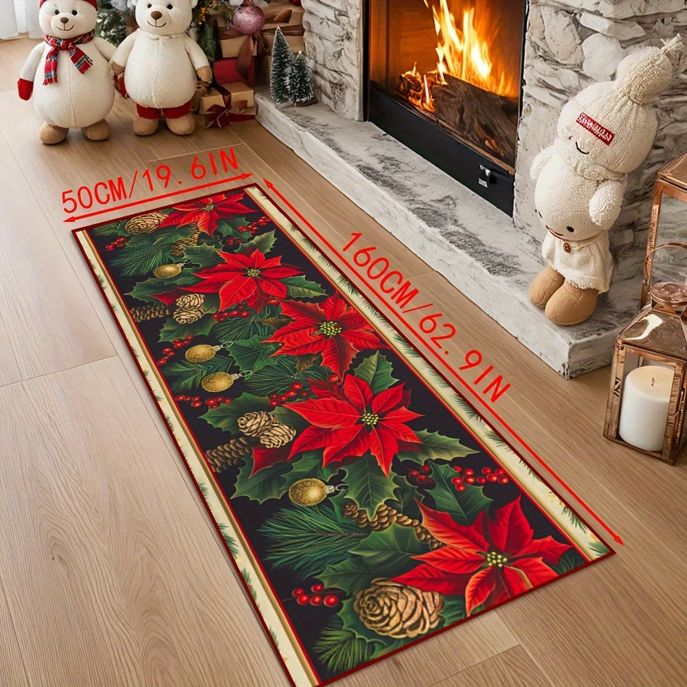 Plush Velvet Area Rug with Christmas Leaf Pattern - Non-Slip, Stain-Resistant, Machine Washable for Home & Cafe Decor. Made with Crystal Velvet, 850g Per Square Meter, 6mm Thickness - Ideal for Hotel Use.