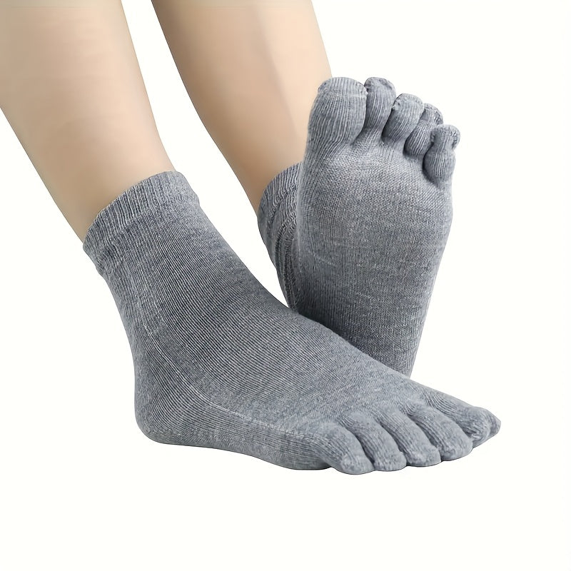 5 or 10 pairs of men's solid color mid-tube five-finger socks, breathable split toe socks.