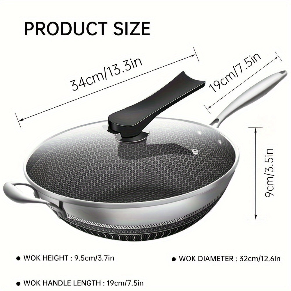 Cook up a storm with this versatile stainless steel wok set, including a lid and flat bottom pot. Suitable for gas stove, magnetic stove, and electric ceramic stove, this kitchenware is a must-have for any home chef.