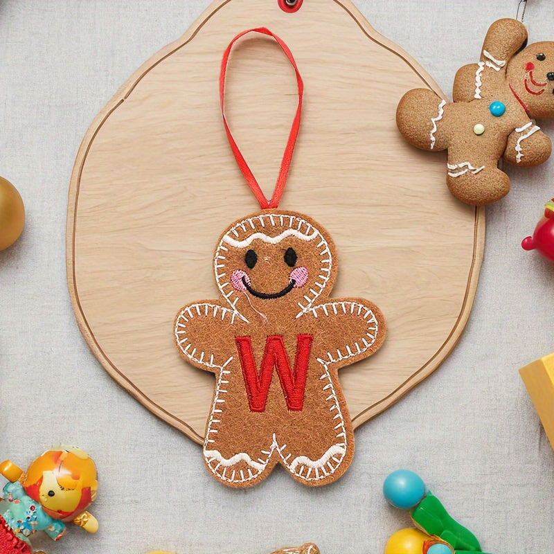 Embroidered gingerbread man ornament for Christmas decoration, made of fabric material. Classic style and no power required. Perfect for home and kitchen use.