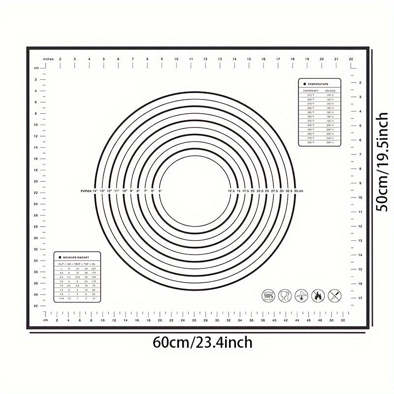 1 piece of Silicone Pastry Mat for Non-Stick Baking, as a Counter Mat or Pastry Board for Rolling Dough. Ideal for making Bread, Candy, and Cookies, this versatile tool is a must-have for any baker. Perfect for use in the kitchen, this gadget is a