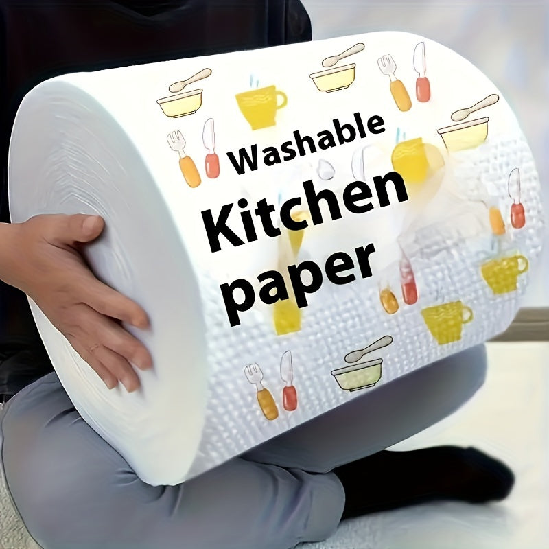 Modern style, lightweight, non-woven washable kitchen paper roll with 400 sheets. This vegetable-themed towel is perfect for cleaning, dishwashing, degreasing, and drying. Suitable for use at home or outdoors, the dual-use wet/dry towels are convenient