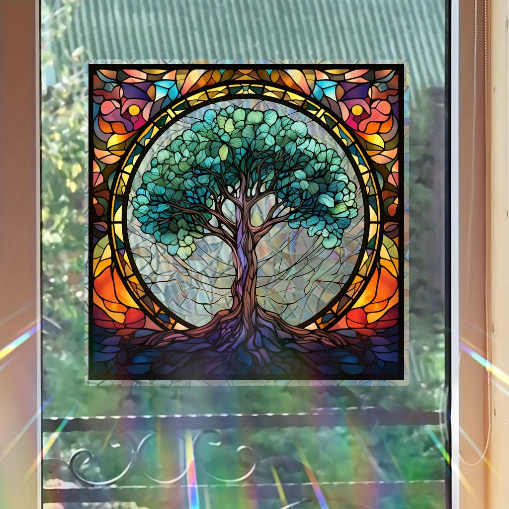 Sunburst Electrostatic Window Cling Tree of Life - Reusable, Washable PVC Decal for Glass in Living Room & Bedroom