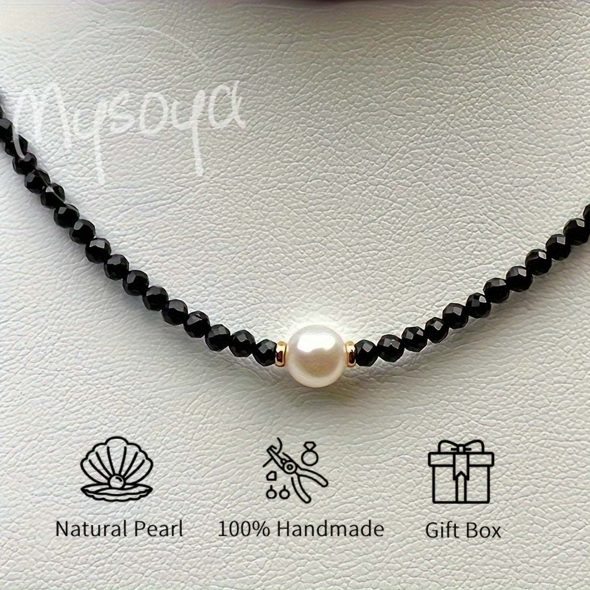 This exquisite Black Onyx and Freshwater Pearl Necklace is lovingly handcrafted and is the ideal gift for anyone. Whether it's for her or him, this timeless piece is perfect for daily wear or special occasions like weddings. The Black Onyx gemstone is