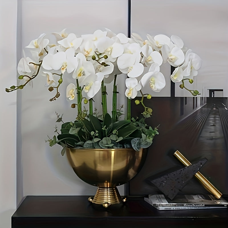 27-inch white orchid artificial flower with latex velvet, real touch, long stem, and tall vase, ideal for home and kitchen decoration for various occasions like Valentine's Day, Easter, Halloween, Thanksgiving, and winter. Perfect for desktop display, no