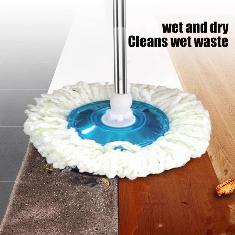 The Spin Mop and Bucket Set includes 6 pieces and comes with 4 Microfiber Heads. This manual floor cleaning system does not require electricity, making it easy to use. It features easy wringing and is suitable for the living room, kitchen, and bathroom.