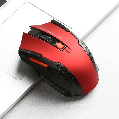 2.4G Wireless Gaming Mouse with ergonomic design, comfort grip, 10m range, adjustable DPI, stylish appearance, suitable for desktop and laptop use, made of plastic material.