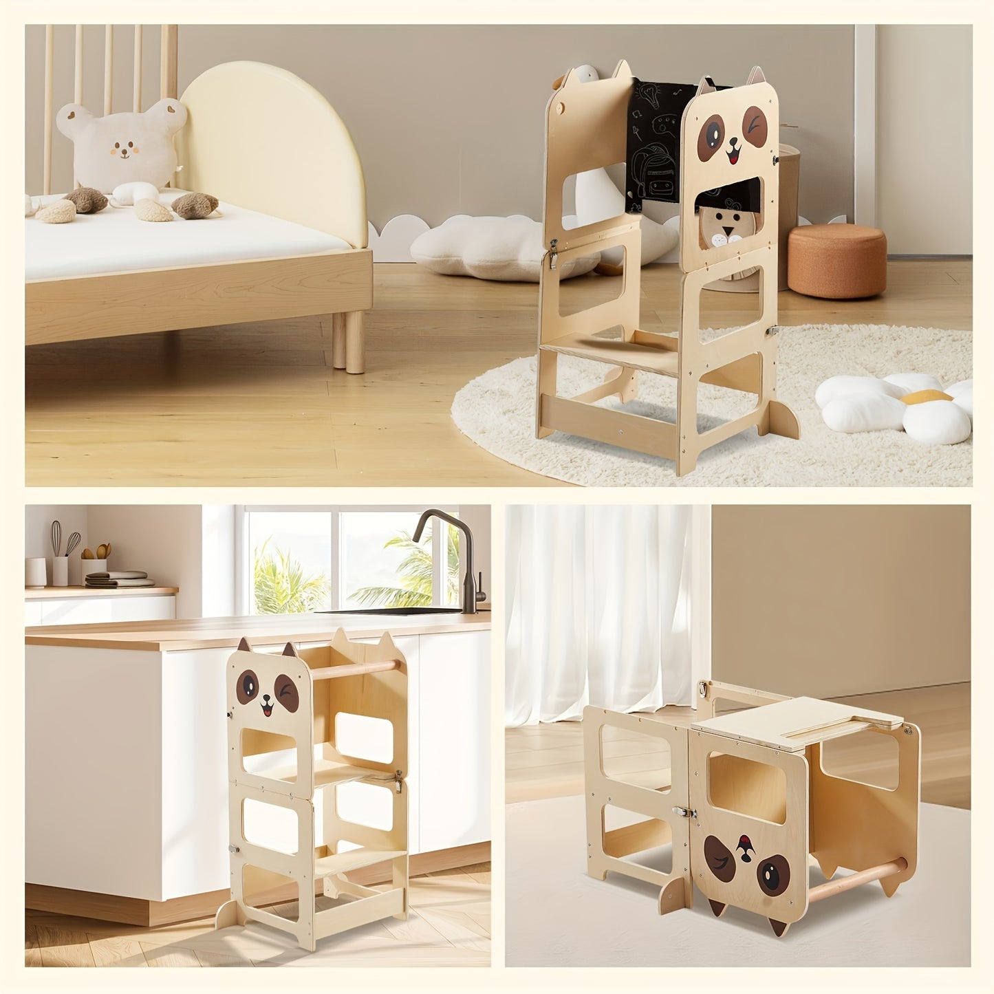 Wooden step stool for rooms, bathrooms, and home use.