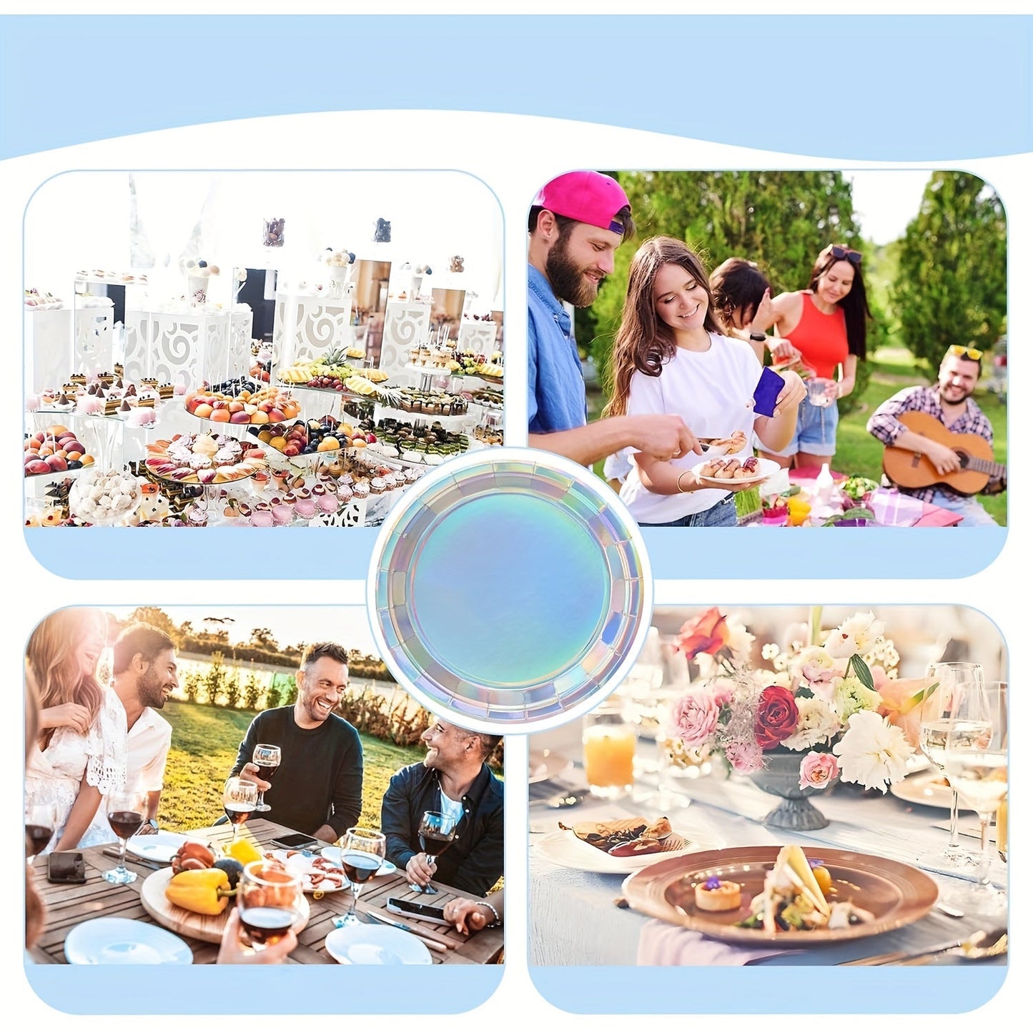 Set of 10/30 Rainbow Holographic Disposable Plates - 17.78cm Round Paper Plates for Desserts & Parties - Ideal for Birthdays, Weddings, and Themed Events - Water and Oil Proof