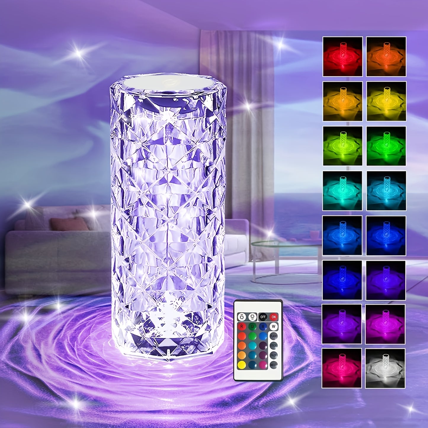 Dreamlike RGB crystal rose night light with 16 colors, touch and remote control, USB charging, dimmable desk lamp - perfect as an atmosphere light, Christmas or Halloween gift.