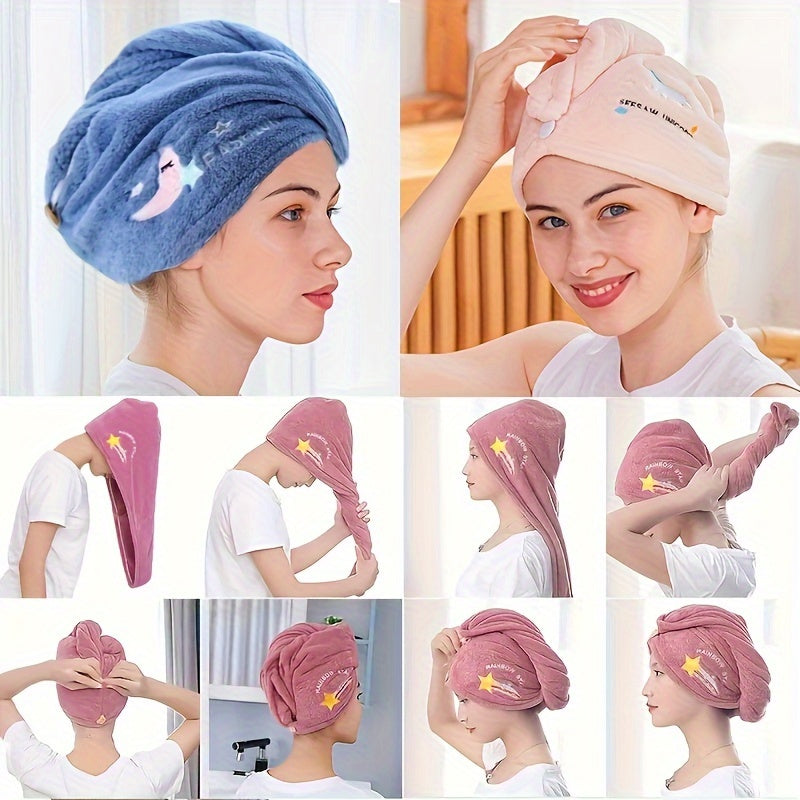 Large fashion microfiber hair towel, 65.0cm x 24.99cm, soft coral fleece, absorbent bath cap, embroidered headwrap, formaldehyde-free, portable.