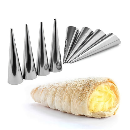 Set of 5 Stainless Steel Cream Horn Molds for Making Cannolis, Non-Stick Pastry Filling Tubes for Danish Pastries, Perfect for Croissant Shells, Cream Rolls, Puffs, and Waffle Cones. Essential Baking Supplies and Kitchen Gadgets.