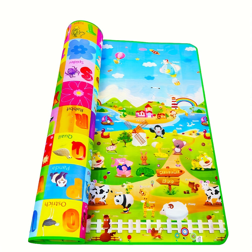 Two-Sided Baby Play Mat, Ideal for Ages 0-3, Measures 200x180cm, Made with PVC Surface, Safe Crawling Mat, Flippable Foam Floor Mat, Educational and Waterproof for Mess-Free Playtime.