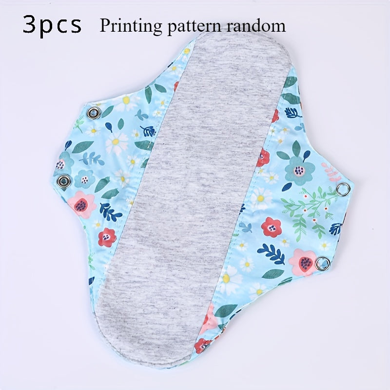 3pcs Graphene Washable Sanitary Pads for Women - Breathable & Reusable, Double-Layer Cotton with Floral Pattern | Ideal for Incontinence, Pregnancy & Elderly Care