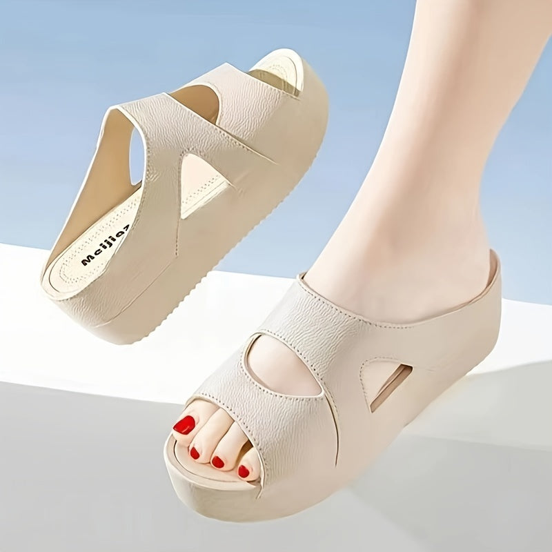 Women's wedge sandals with cut-out peep toe design for a comfy summer outdoor style.