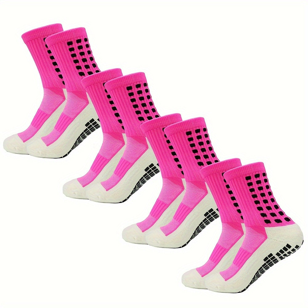 4 pairs of men's football socks made of knit polyester with terry bottom. Features include anti-smell, anti-slip, and wear-resistant properties. Machine washable and composed of 20% Spandex