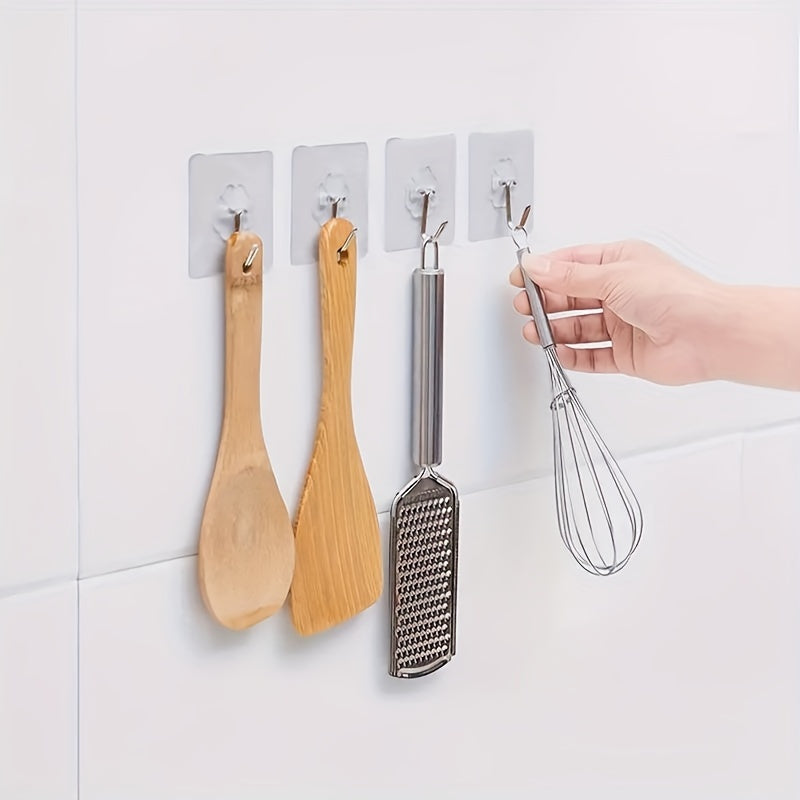 30 transparent self-adhesive hooks for easy, no-damage installation. Ideal for coats, towels, keys, and more in home, office, dorm, and utility spaces. Waterproof design.