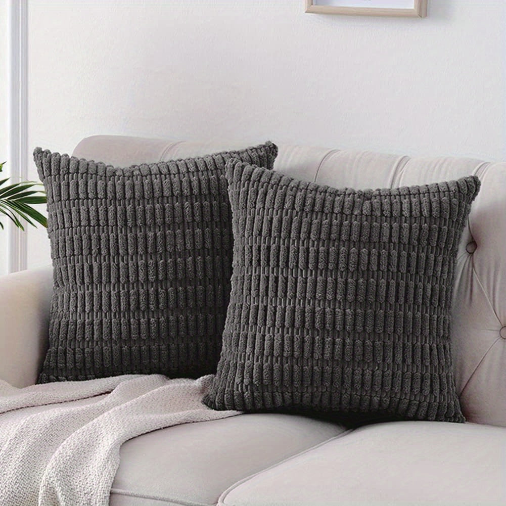 2 Corduroy Decorative Throw Pillow Covers, Soft Boho Striped design for modern farmhouse home decor, suitable for sofa, living room, couch, and bed. Pillow cores not included.