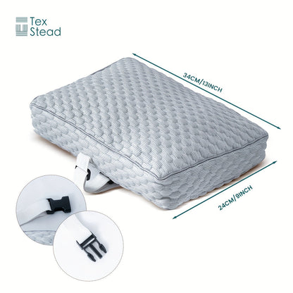 TEXSTEAD Knee Pillow is specially designed for side sleepers to provide ergonomic support for the legs, promoting spine alignment and offering relief for pregnant women. The pillow comes with a machine washable cover made of woven polyester, and is