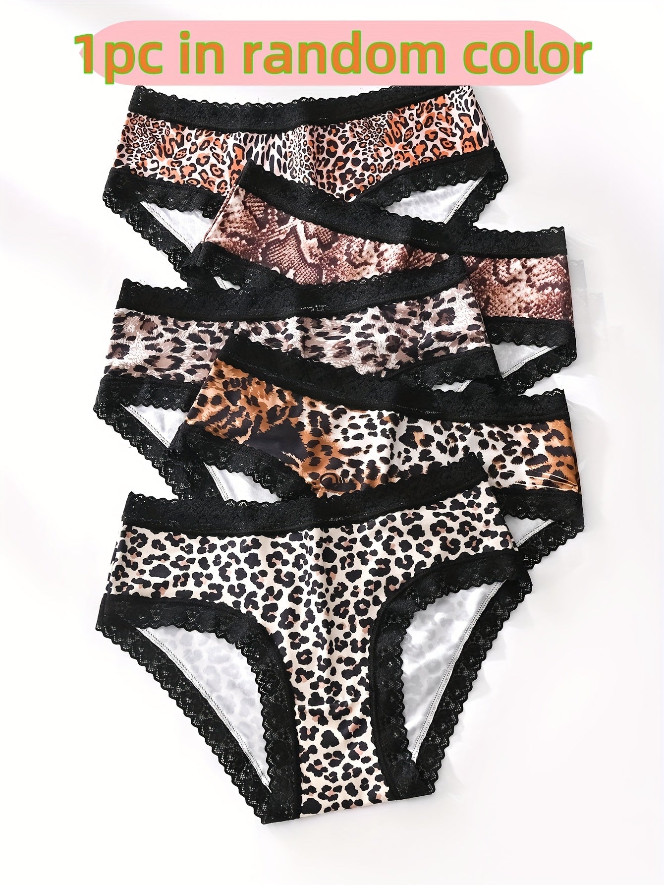 Mixed color leopard print low-rise lace women's panties.