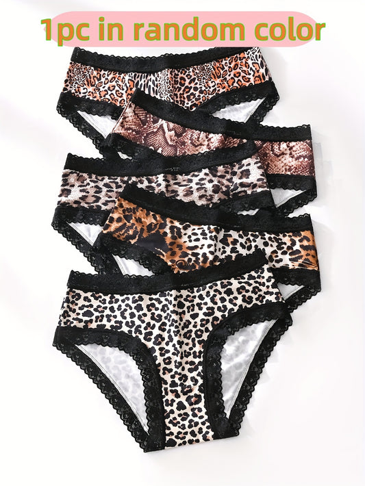 Mixed color leopard print low-rise lace women's panties.