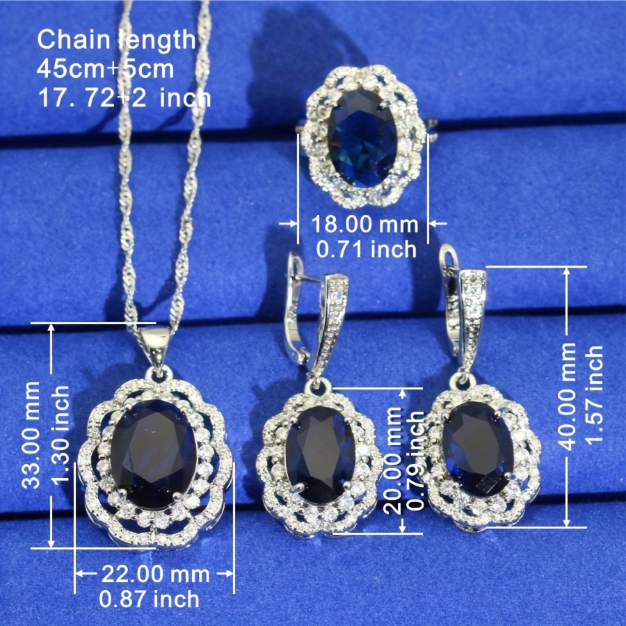 Classic Elegance Jewelry Collection for Women, Featuring 925 Silver Plating and Artificial Sapphire Stones, Ideal for Weddings, Parties, Birthdays, and Valentine's Day Presents