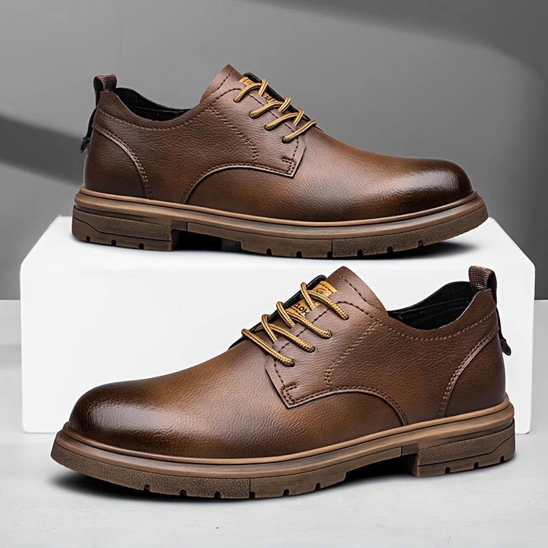 Men's split leather lace-up casual shoes with breathable and anti-skid soft soles, suitable for business office.