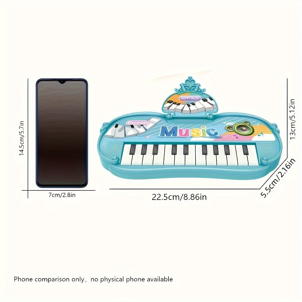 Battery powered electronic keyboard toy with 13 keys. Features smooth design, musical and educational functions, and is available in multiple colors. Made of ABS material. Great festive