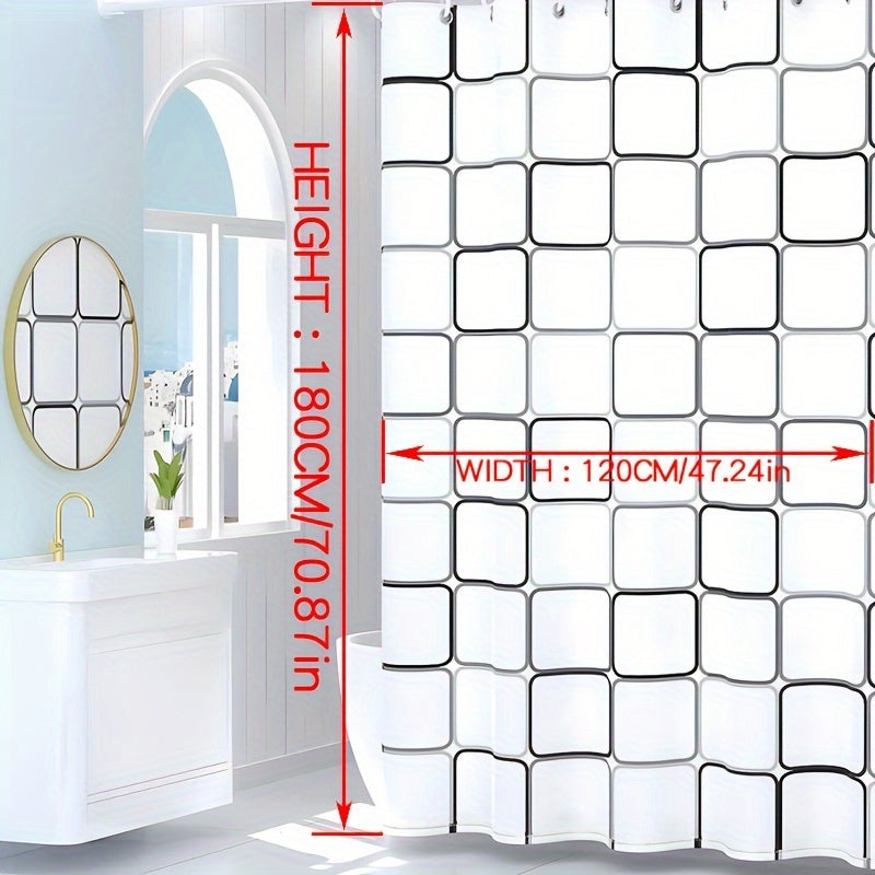 EVA Polyethylene Checkered Bath Drape with Durable Metallic Grommets and Plastic Hooks, Water-Resistant and Lightweight for All-Season Space-Themed Shower Partition