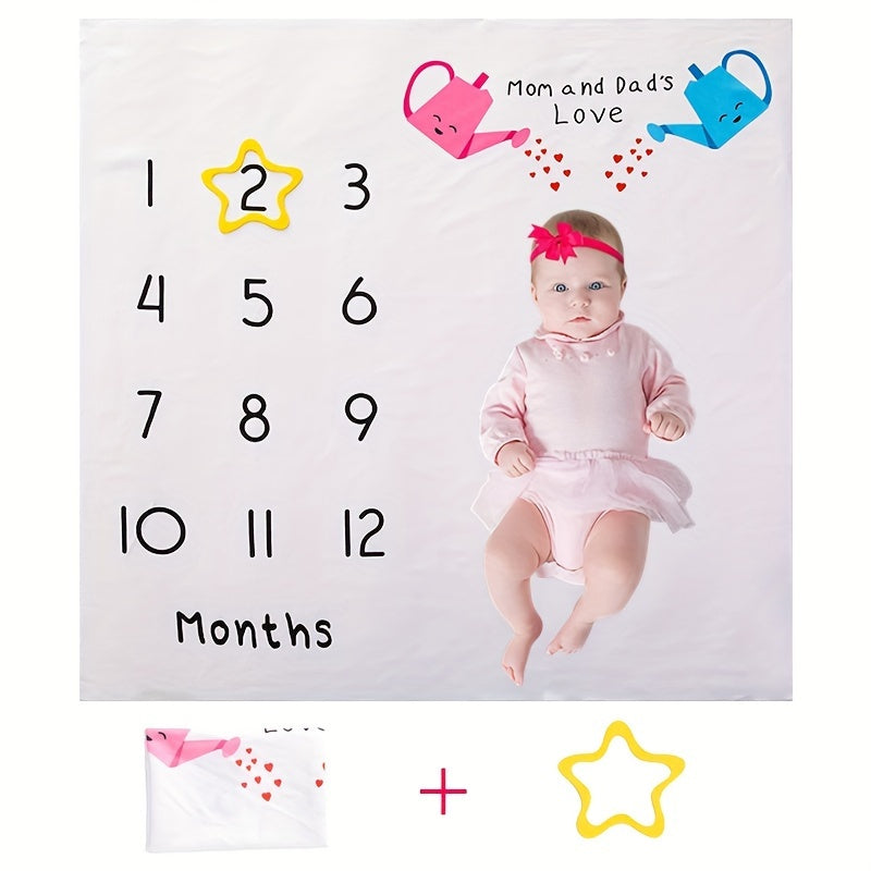 Monthly Growth Record Blanket for Youngsters - Perfect for Creative Photography Props, Made of Soft White Polyester