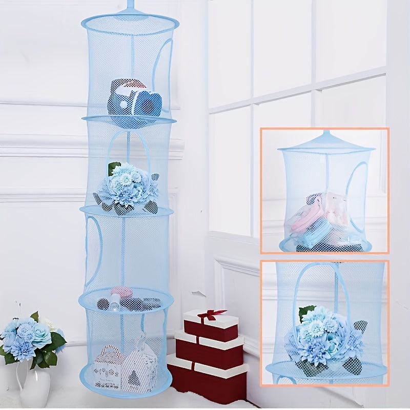 Breathable Mesh Storage Organizer with 4 Tiers for Plush Toys, Gloves, Hats, and Socks | Hanging Basket with Foldable Drying Net for Nursery and Bedroom | Ideal Present for Christmas, Valentine's Day, and Birthdays