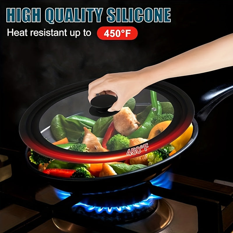 This universal pot lid is suitable for use with pots, pans, and skillets. It features a heat-resistant silicone rim and tempered glass, and can fit cookware diameters ranging from 15.24cm to 33.02cm. The lid is dishwasher safe and made without BPA.