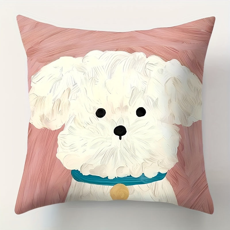 Add a touch of charm with this adorable Double-Sided Puppy Print Throw Pillow Cover. Made from elegant polyester with a zip closure, this cover is machine washable and perfect for adding a cozy feel to your living room or office. (Pillow not included)