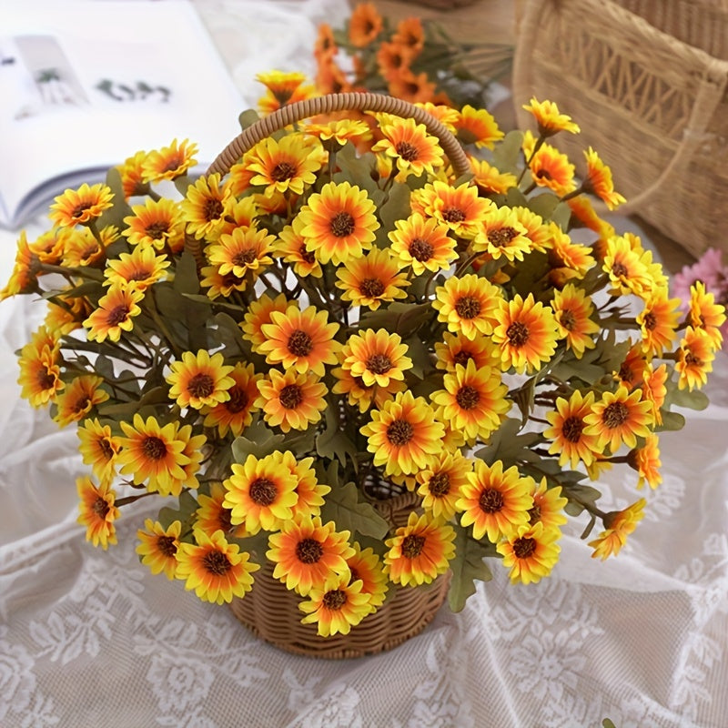 Vibrant Autumn Daisy Artificial Flower for weddings, birthdays, and home decor. Versatile plastic bouquet for living room, bedroom, and garden sill.