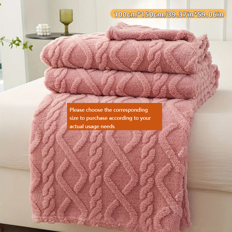 1pc Cozy Plush Fleece Blanket in chic diamond design, perfect for bed, sofa, or travel. Soft, thick, and warm for all-season comfort. Hand wash only. Available in light green, cream, blue, and pink options. Great for travel or adding chic style to your