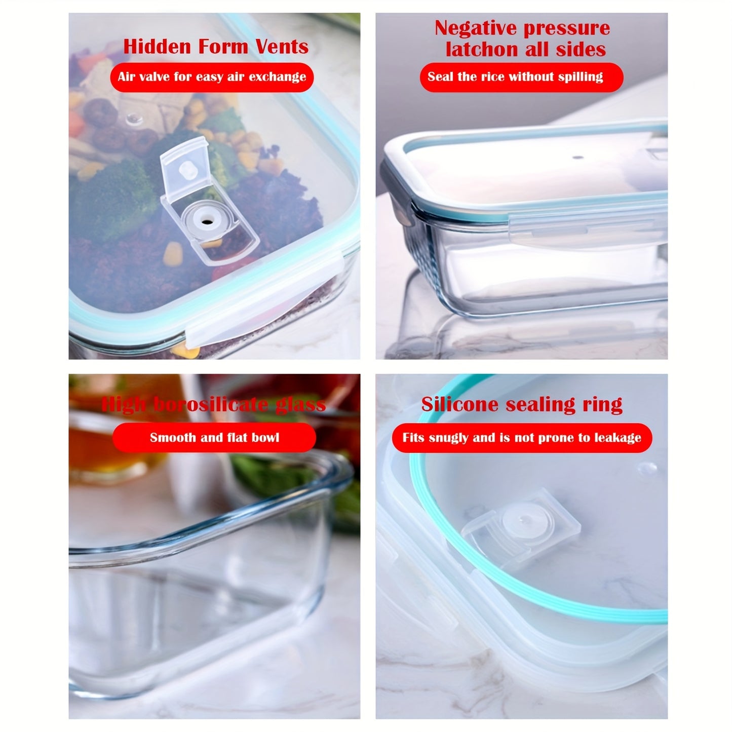 Essentials Glass Storage Container Set with Snap Lock Lids - Watertight & Airtight - Heat & Cold Resistant - Microwave, Oven, Freeze & Dishwasher Safe - Meal Prep & Baking