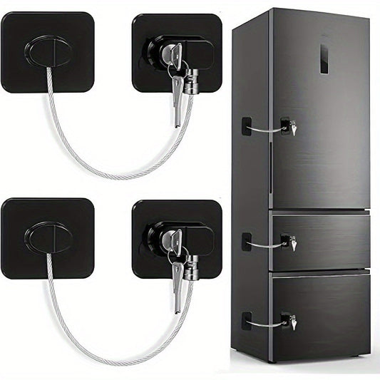 Locks for refrigerators, cabinets, drawers, ovens, toilets, and more with keys and adhesive for added safety.