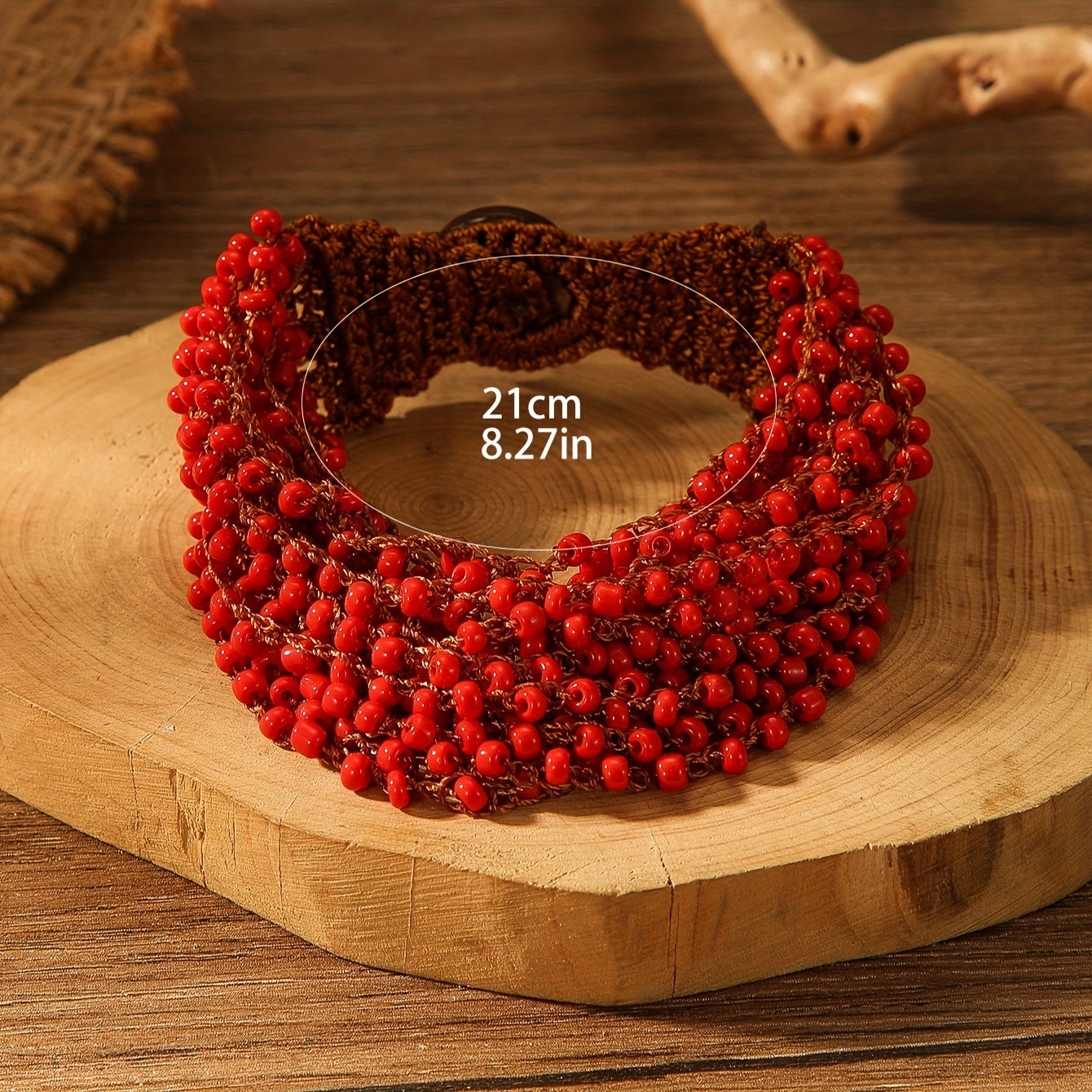 Red Crochet Bracelet with Handmade Beads, Bohemian Style Hand Jewelry for Women