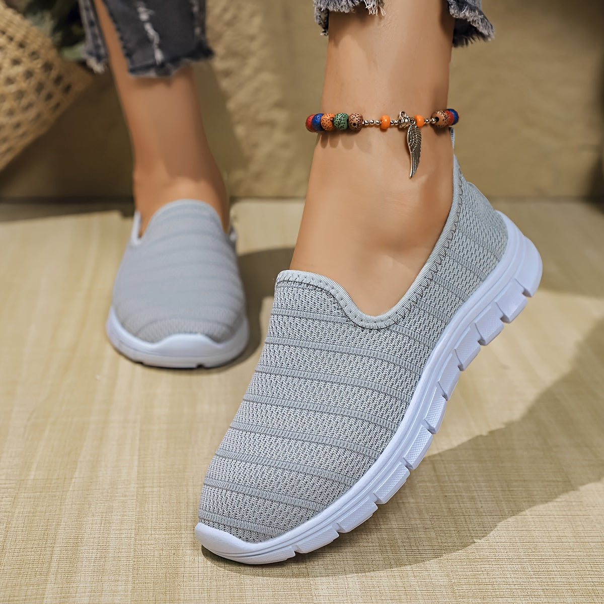 Women's Breathable Slip-On Casual Sock Sneakers, Lightweight Outdoor Sports Shoes in plus size.