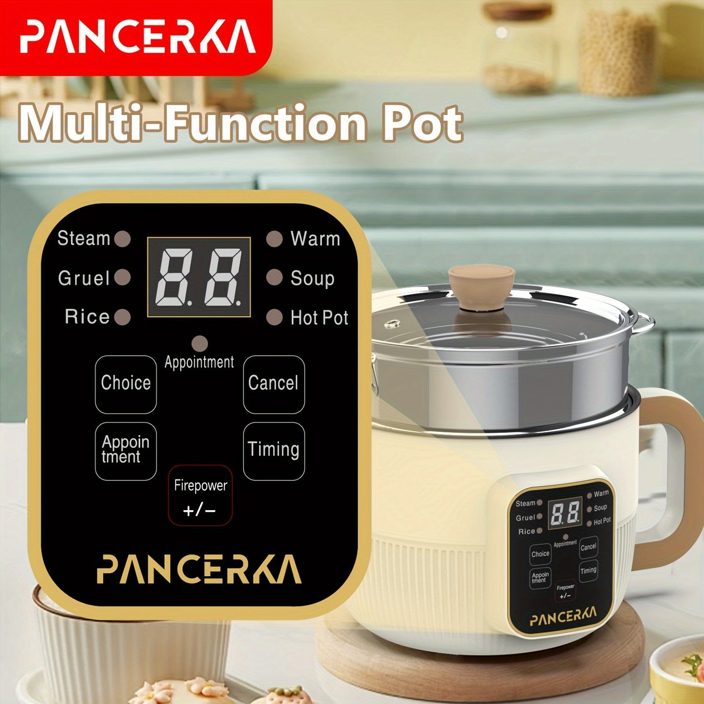 1 PANCERKA Electric Cooker, 1.0L Non-Stick Steamer with Mechanical Buttons, 220-240V, European Standard Plug, No Battery Needed