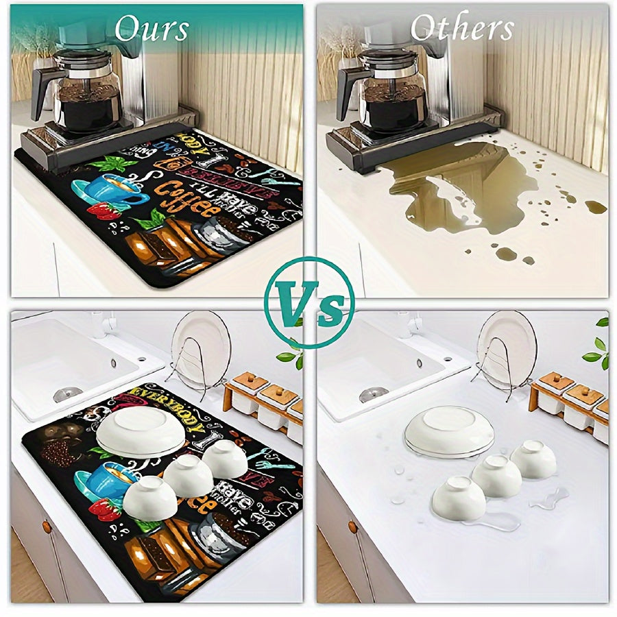 Floral Pattern Coffee Machine Mat, Multi-Functional Dish Drying Pad with Silica Gel Non-Slip Soft Pad for Kitchen and Bathroom. Easy to Clean with Polyester Cover and Silica Gel Material.