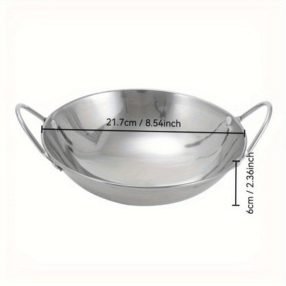 Durable Stainless Steel Wok with Dual Handles - Ideal for Seafood, Lobster, and Soups | Round Bottom Design | Suitable for Home, Restaurant, and Outdoor Camping | Easy to Clean and Built to Last