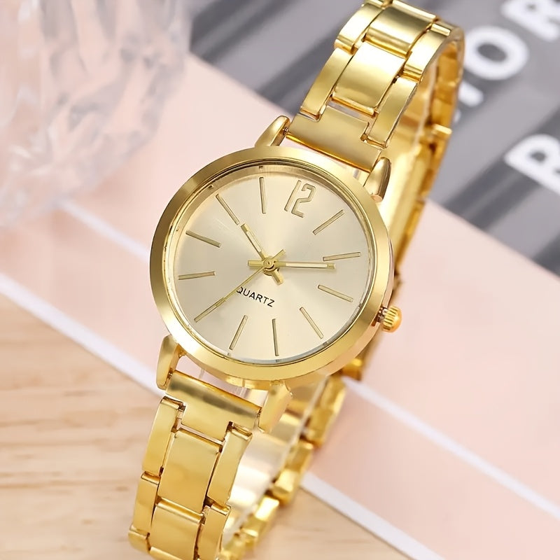 Stylish women's watch and sparkling set with zinc alloy strap and case, quartz movement, and elegant display. Perfect gift for girlfriend on occasions like Valentine's Day, Ramadan