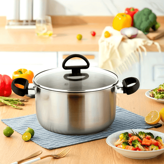 Stainless Steel Dutch Oven with a 5.5qt Capacity and Glass Lid - Ideal for Cooking Casseroles, Stocks, and Soups in the Kitchen and Dining Room