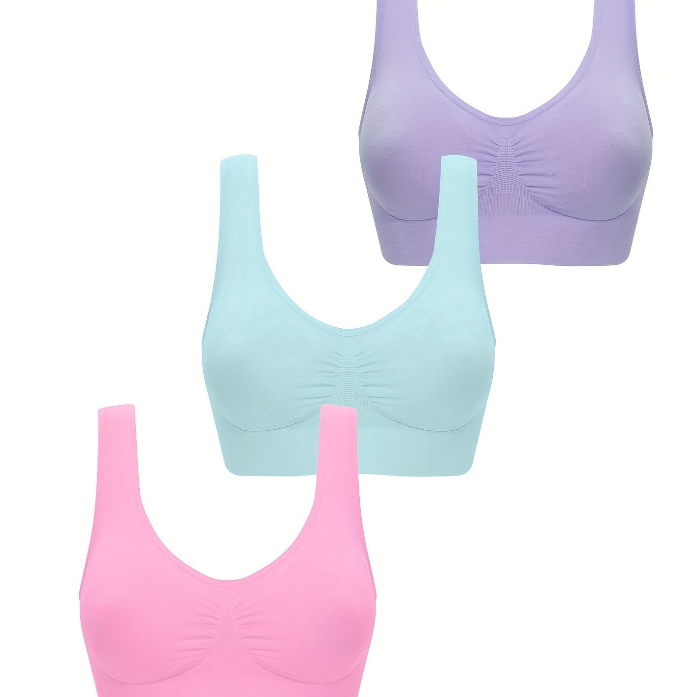 3 Wireless Sports Bras for Women, perfect for running and workouts, comfortable and breathable.