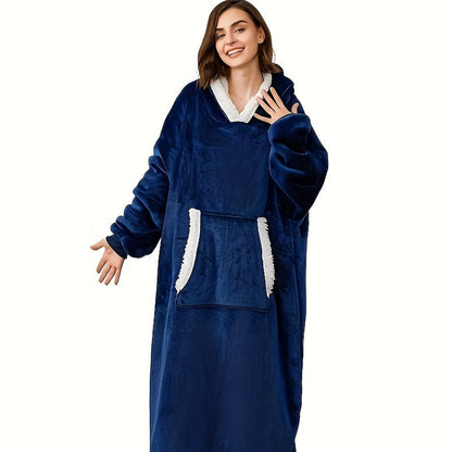 A cozy and warm wearable blanket hoodie for women, featuring long Sherpa fleece and a hood. Perfect for adults, this blanket sweatshirt comes with huge pockets and a belt for added convenience. A great winter gift for girlfriends and moms.