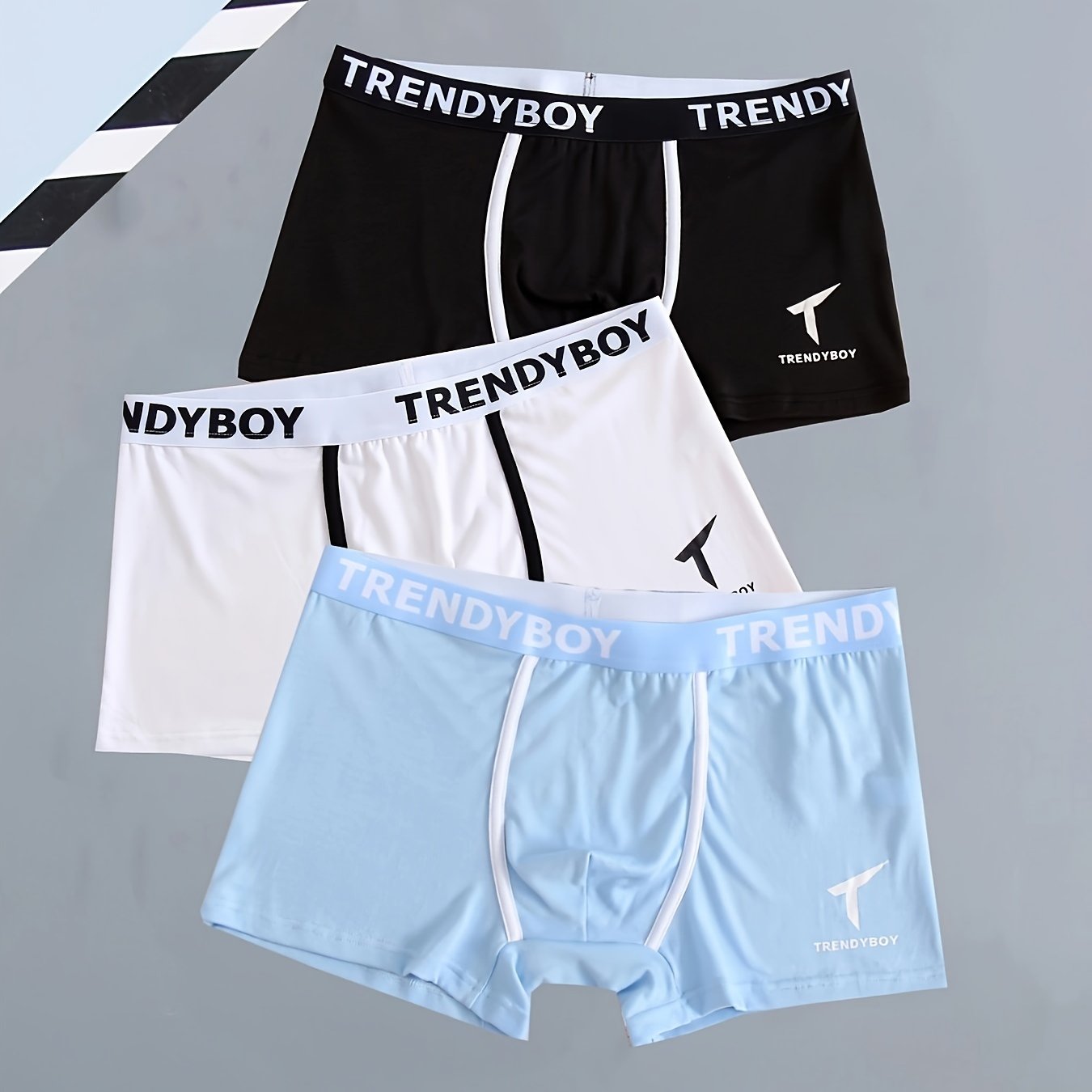 3 Men's Cotton Boxer Briefs with Solid Color and Fashion Letter Print