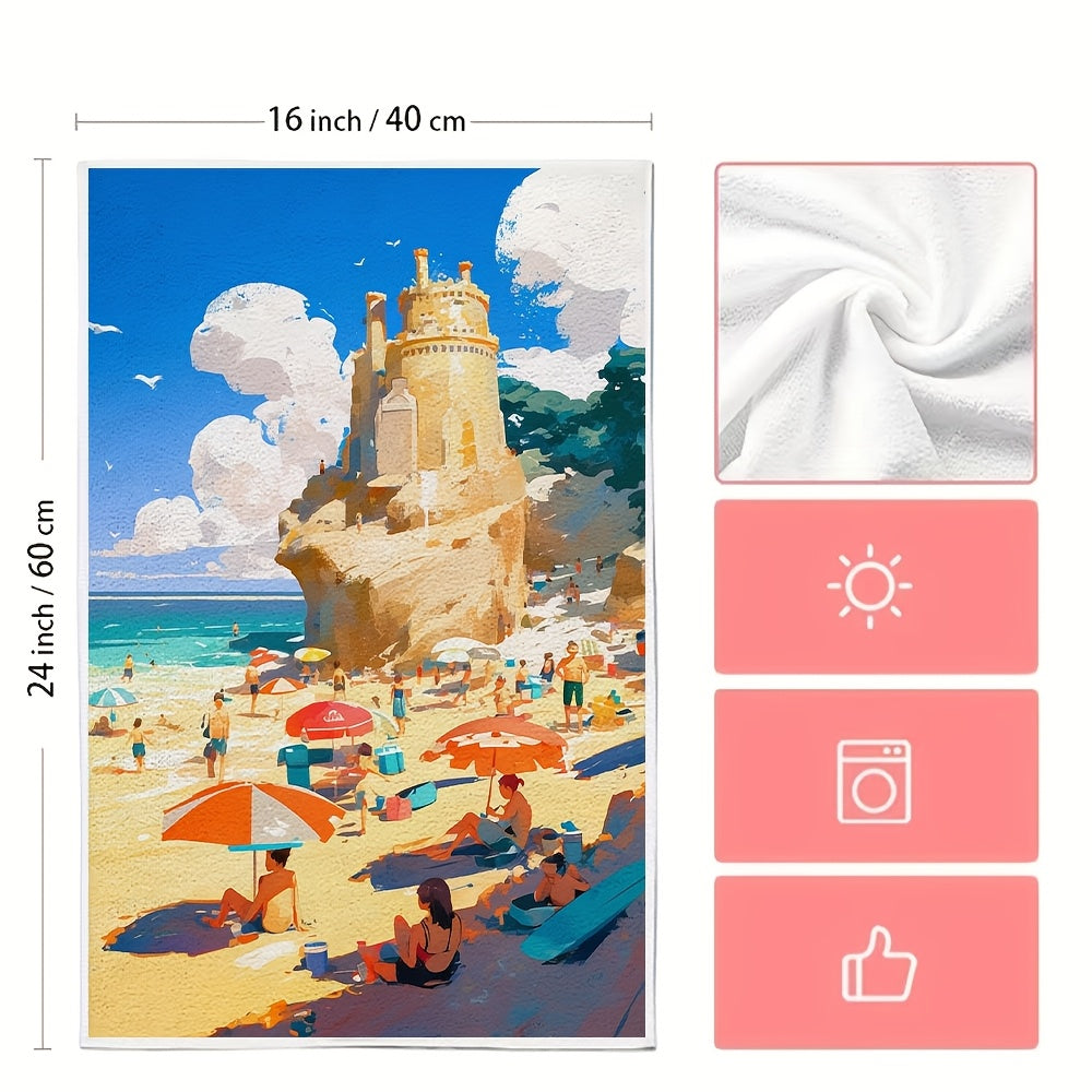 2 pieces of ultra soft kitchen towels, perfect for a day spent at the beach building sandcastles and swimming. These highly absorbent dish hand towels are ideal for holiday decor. Machine washable and measuring 16x24 inches. Item number: 2KYSMF1214209